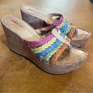 Born Rainbow Leather Braided Wedge Sandals Heels Size 6